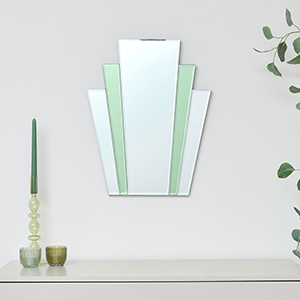 Art Deco Green Glass Fan Wall Mirror - 50cm x 40cm