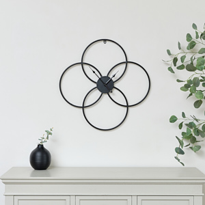 Black Round Clover Wall Clock - 51cm x 51cm