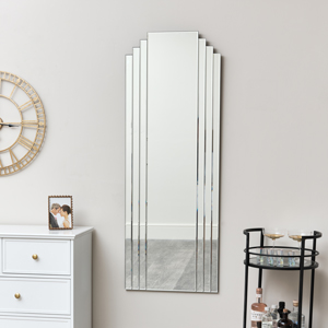 Large Frameless Art Deco Wall Mirror 52cm x 142cm