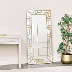 Large Gold Geometric Framed Mirror 70cm x 150cm