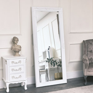 Large Ornate White Wall/Leaner Mirror 176cm x 76cm