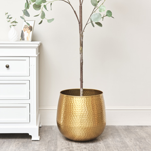 Large Gold Hammered Metal Planter 40cm x 38cm