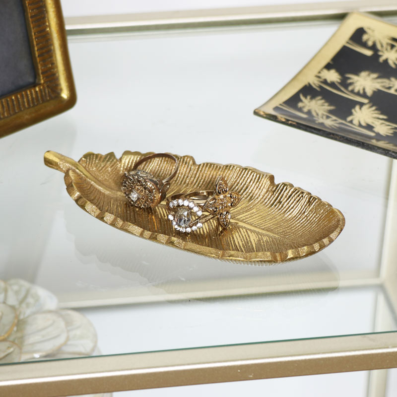 Gold Metal Feather Trinket Dish 