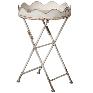 Distressed White Scalloped Tray Table