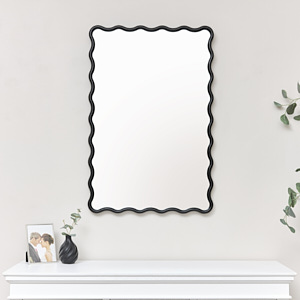 Black Wave Framed Wall Mirror 90cm x 60cm 