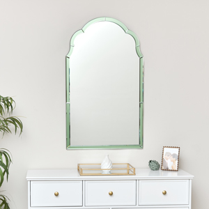 Arched Green Glass Art Deco Wall Mirror 60cm x 101cm