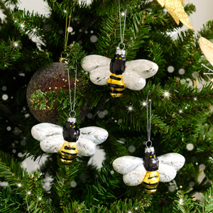 Set of 3 Glass Bee Christmas Decorations