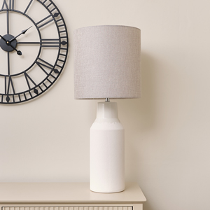 Tall White Ceramic Table Lamp with Grey Shade