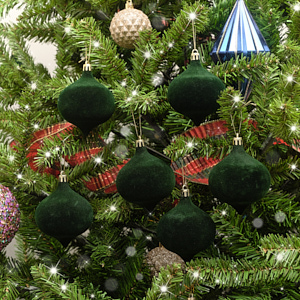 Set Of 6 Dark Green Velvet Flocked Baubles