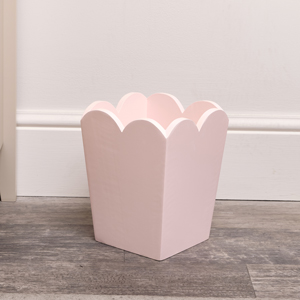 Pink Wooden Scalloped Edge Waste Paper Bin