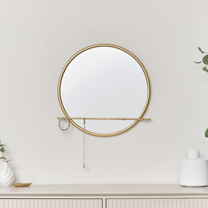 Round Gold Mirror With Jewellery Hooks - 50cm x 50cm