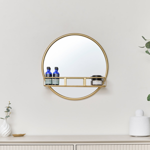 Round Gold Mirror With Shelf - 50cm x 50cm